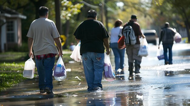 Foto gente caminando por una calle inundada