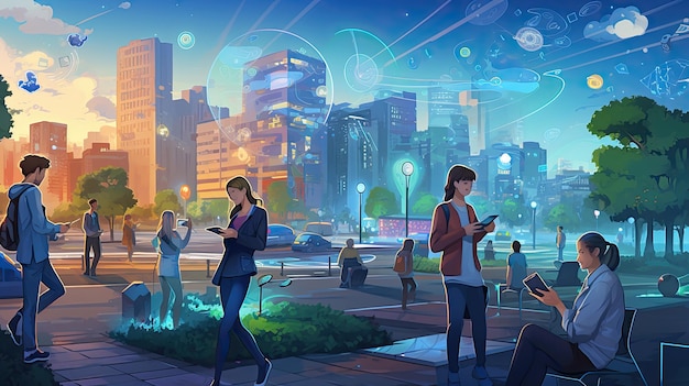 Gente caminando por la ciudad Escena urbana Ilustración vectorial en estilo plano