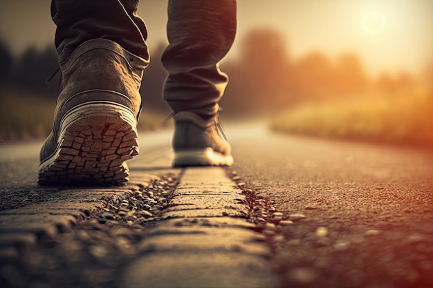 Foto gente caminando hacia el concepto de viaje por carretera hecho por ai inteligencia artificial