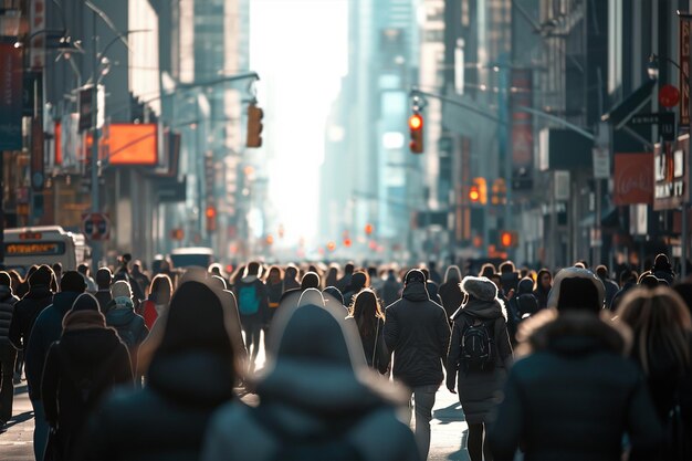 Gente caminando por una concurrida calle de la ciudad