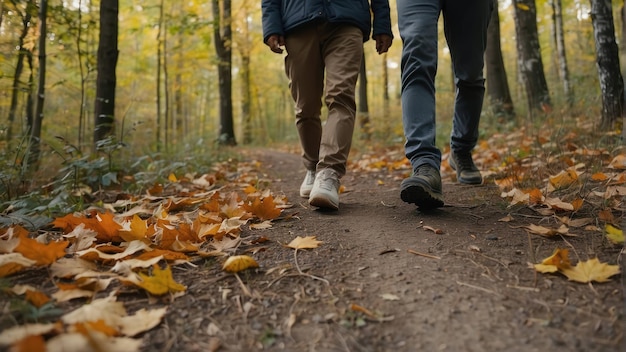 gente caminando en el paseo de otoño en el bosque en un día soleado