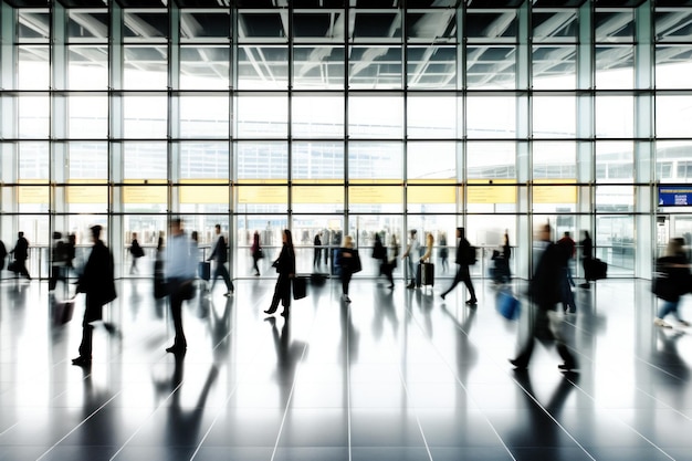 Gente caminando por la terminal del aeropuerto Ahorro de viajeros caminando