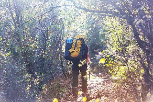 Gente en caminata en las montañas.