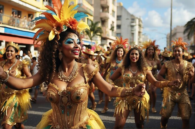 La gente del carnaval se divierte en la hierba en una fiesta al aire libre