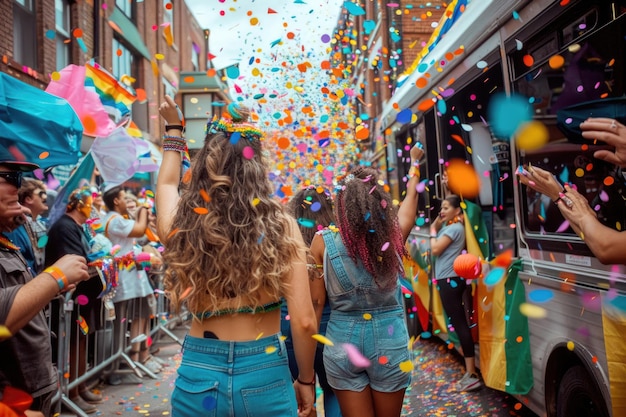 Foto la gente celebra en un alegre desfile del orgullo