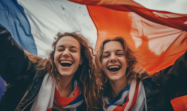 La gente celebra con la bandera de Francia