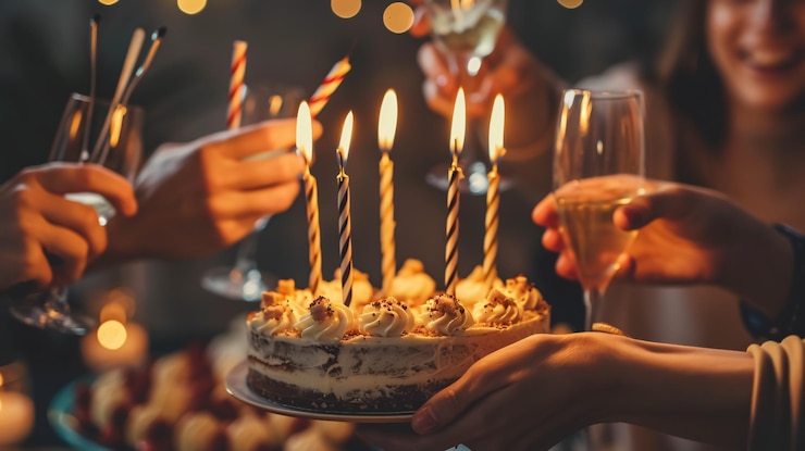 Foto la gente celebra el cumpleaños de un amigo felicidades