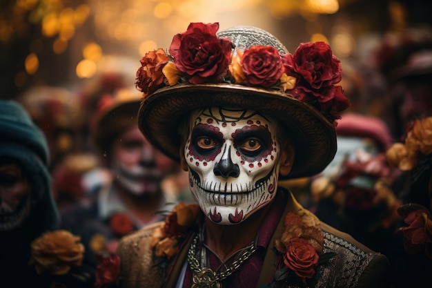 La gente celebra el Día de los Muertos AI generativa