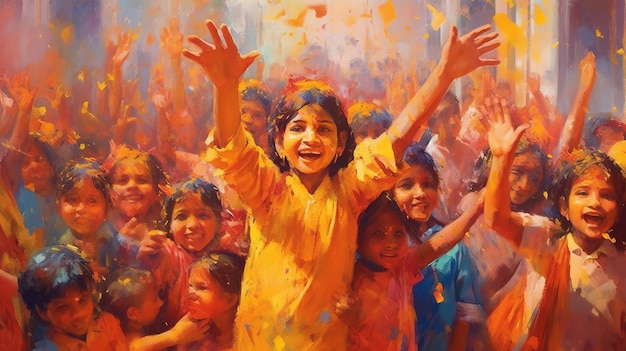 La gente celebra el festival de Holi, el festival de los colores.