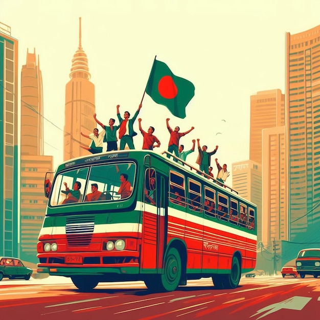 La gente celebra la victoria en la ciudad con la bandera de Bangladesh