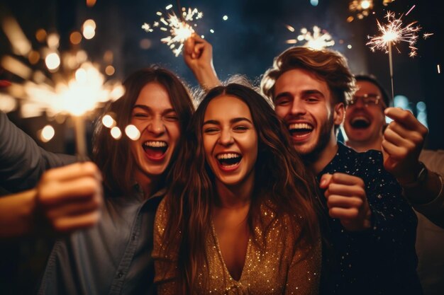 Gente celebrando Año Nuevo Ilustración AI GenerativexA