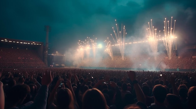 Gente celebrando el concierto del festival de música en el estadio Ilustrador de IA generativa