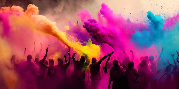 Gente celebrando holi en un festival