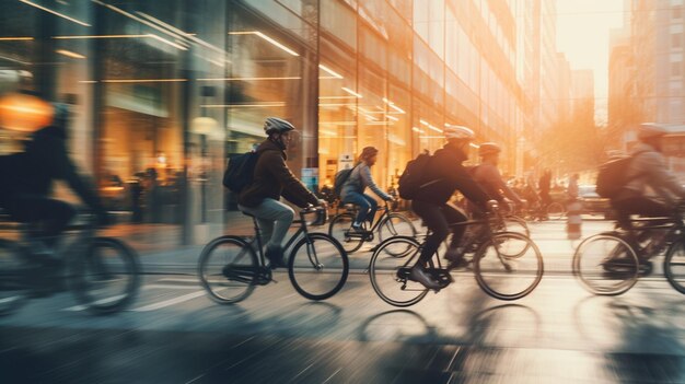 la gente en la ciudad anda en bicicleta