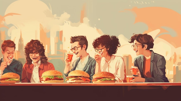 gente comiendo hamburguesas