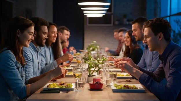 Foto gente comiendo en la mesa