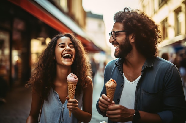 Gente compartiendo risas y conos de helado