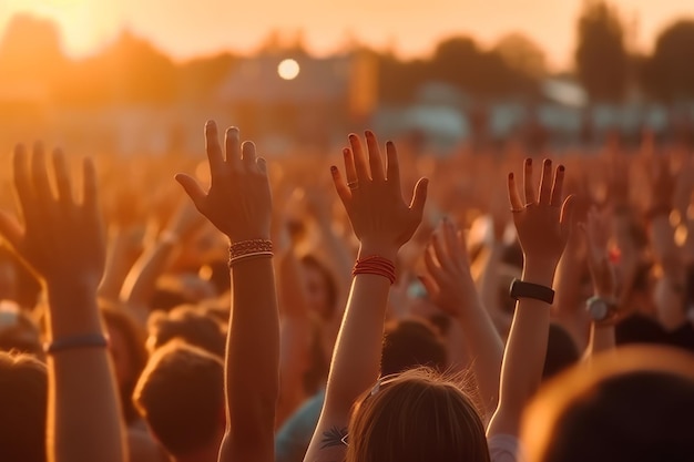 Gente en un concierto con las manos en alto