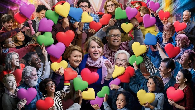 Foto gente con un corazón de goma