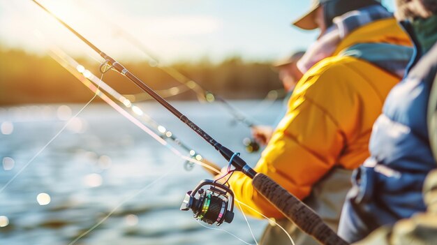 Foto la gente disfruta pescando en la orilla del río