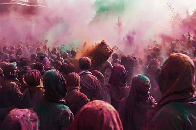 La gente disfrutando de la fiesta Holi el festival indio de los colores el fondo de la fiesta de baile Holi