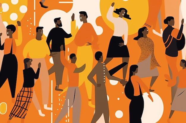 gente divertida bailando en una fiesta clandestina al estilo de un ilustrador minimalista