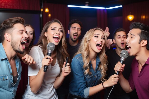 Foto la gente se divierte con el karaoke.