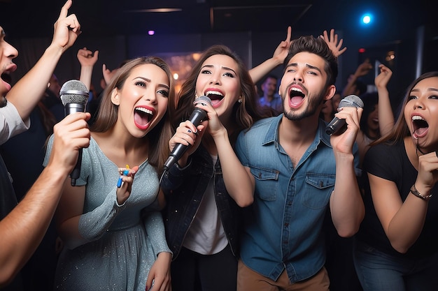 La gente se divierte con el karaoke.