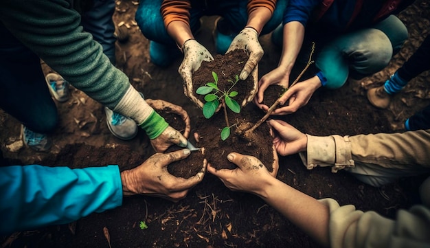 La gente está plantando árboles en el jardín Generativo Ai