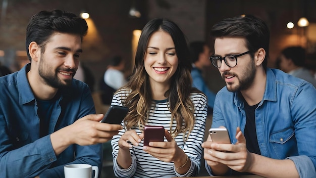 Foto la gente del estilo de vida del café usa el teléfono inteligente para buscar y chatear en la cafetería