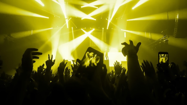 La gente feliz baila en el concierto de la fiesta del club nocturno