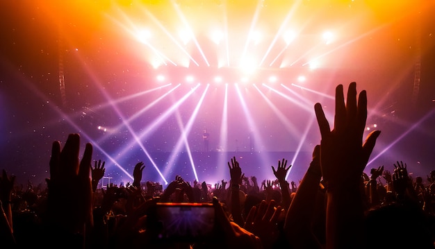 La gente feliz baila en el concierto de la fiesta del club nocturno