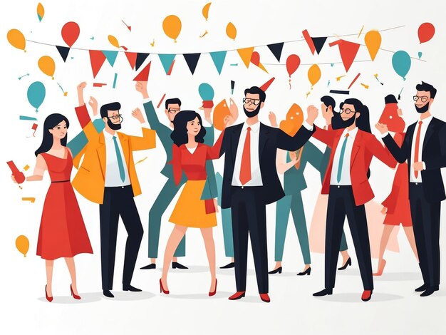 Gente feliz bailando juntos en una fiesta ilustración vectorial plana Amigos o compañeros de trabajo emocionados