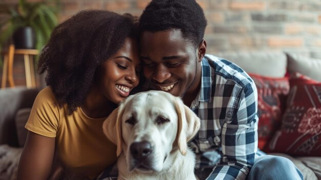 gente feliz en casa con mascota favorita amor y amistad pragma