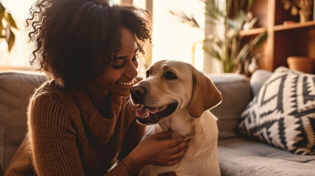 gente feliz en casa con mascota favorita amor y amistad pragma