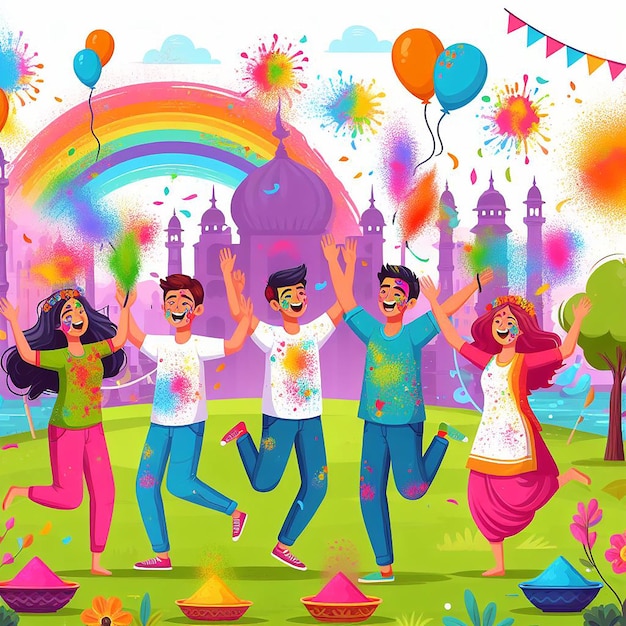 Foto la gente feliz celebra el holi vector