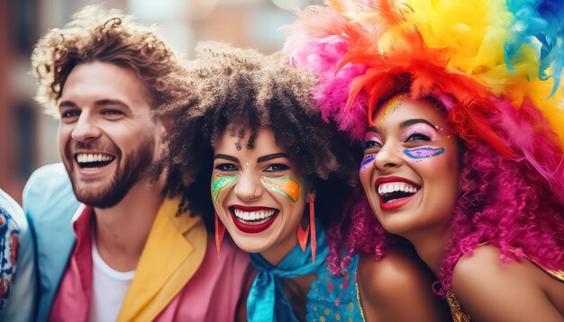 Gente feliz celebrando el festival juntos concepto de carnaval