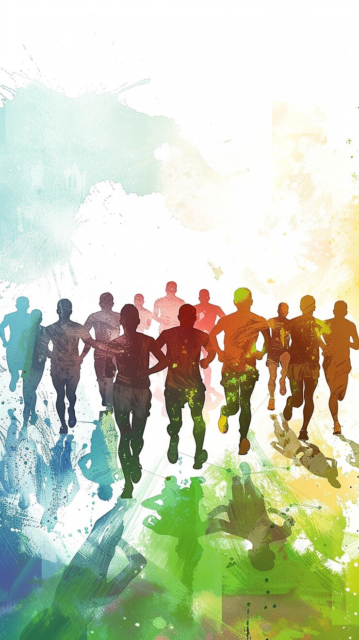 Foto gente feliz corriendo en grupo ilustración simple