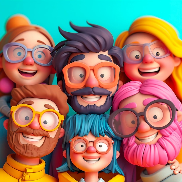 Foto gente feliz y sonriente en una ilustración de estilo 3d ia generativa