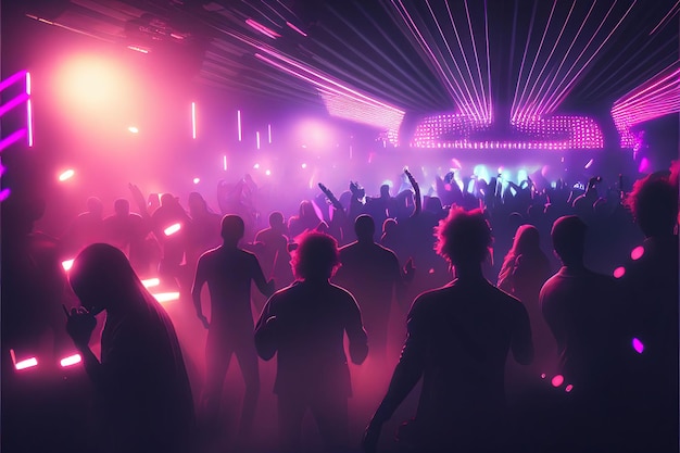La gente de la fiesta disfruta de un concierto bailando en una fiesta nocturna Creado con tecnología Generativa de IA