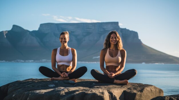 Foto la gente hace yoga en la naturaleza