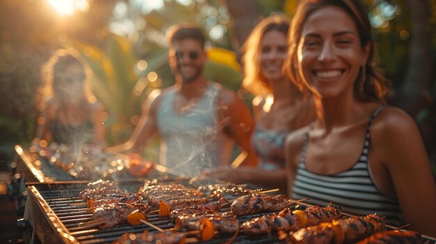 Gente haciendo una barbacoa.