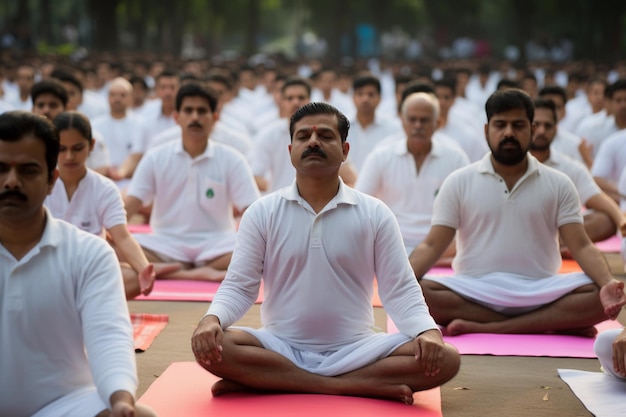 Gente haciendo yoga en un parque