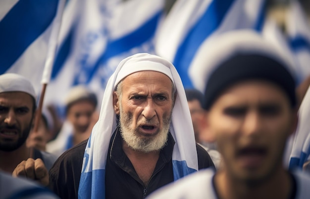 Gente israelí marchando en la calle pidiendo paz judíos en contra de la guerra y en busca de un hogar pacífico