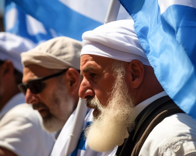 Gente israelí marchando en la calle pidiendo paz judíos en contra de la guerra y en busca de un hogar pacífico