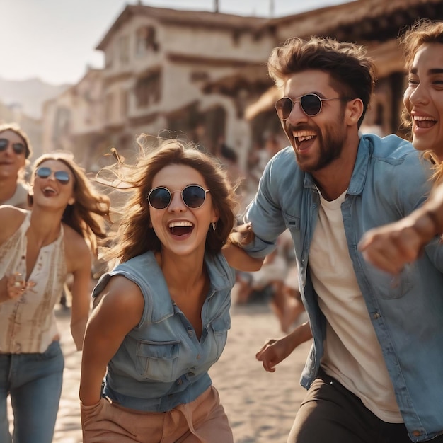 Gente joven y alegre divirtiéndose juntos.