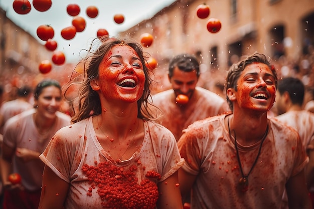 La gente lanza tomates con alegría en el Festival La Tomatina