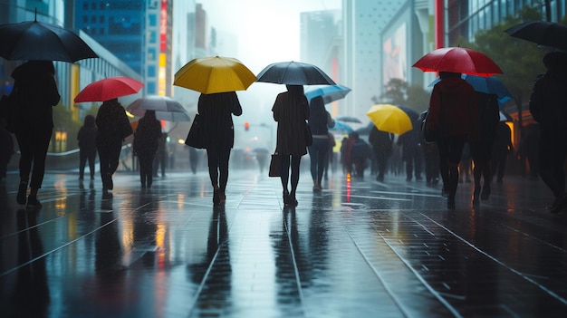 Foto la gente en la lluvia en la ciudad