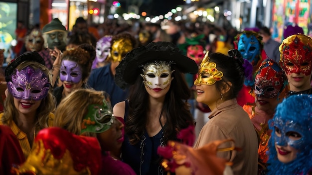 Gente con máscaras de pie en la calle