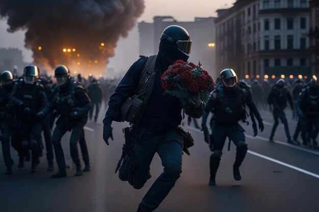 Gente con máscaras en protesta Inteligencia Artificial Generativa